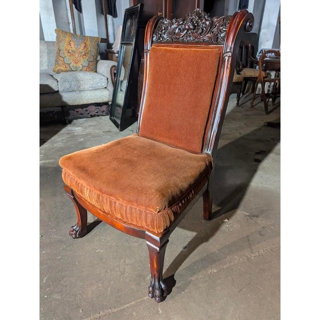Late 19th Century Renaissance Revival Carved Mahogany Chair – Claw Feet & Rich Velvet Upholstery For Sale - Image 4 of 8