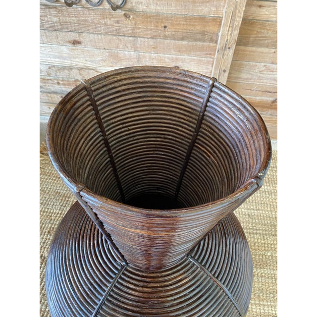 1980s Vintage Coastal Palecek Pencil Reed Rattan Vase For Sale - Image 5 of 13