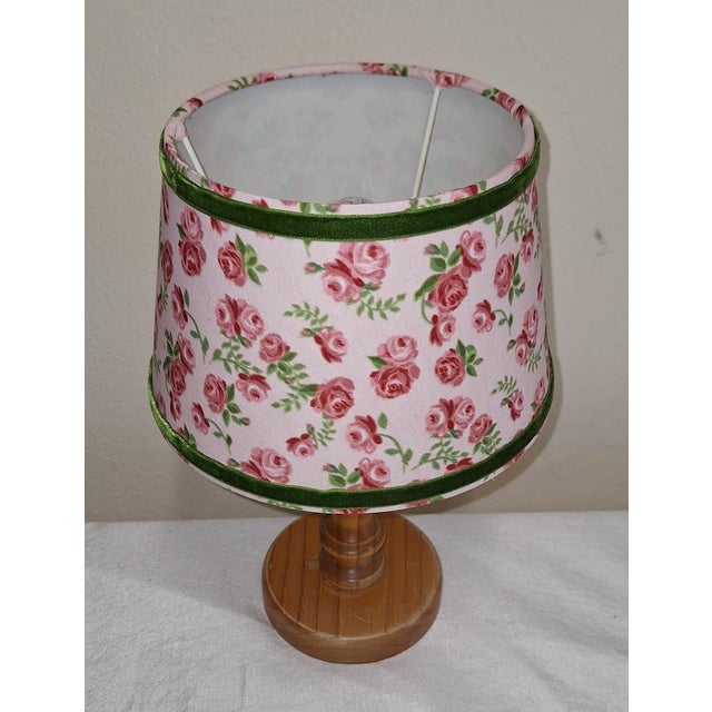 Vintage Table Lamp with Turned Spruce Wood Base and Fabric Shade, 1970s For Sale - Image 4 of 7
