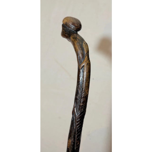 19th Century Share Antique 19th Century Hand Carved Folk Art Monkey Lizard Walking Stick Cane For Sale - Image 5 of 16