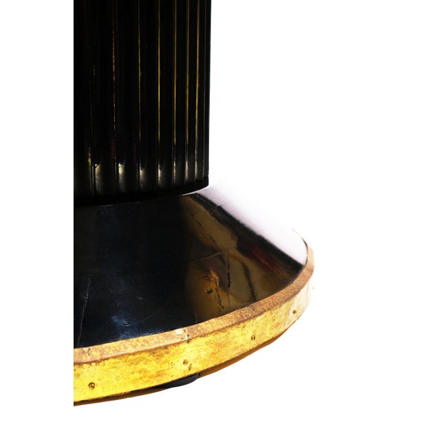 Rich Black Lacquer Finish, Large Fluted Columnar Base, Hand-hammered bronze skirting at Foot of base - Fold out &...