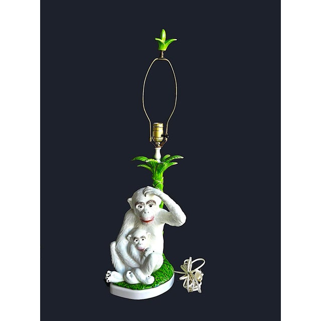 Vintage Italian Majolica Monkeys With Palm Tree Table Lamp For Sale In Miami - Image 6 of 16