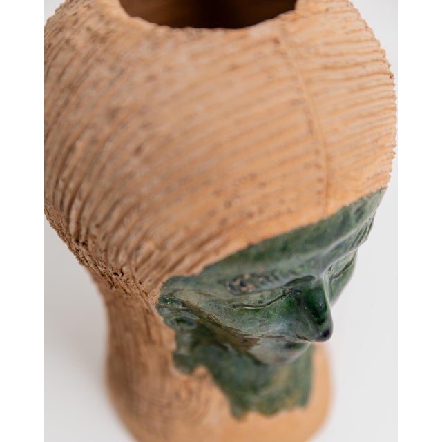 Green Sculptural Studio Pottery Vase Form with Green Glazed Face, 1980s For Sale - Image 8 of 11