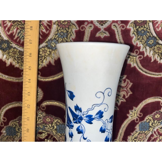 Large Heavy Chinese Vintage Porcelain Vase Blue & White For Sale - Image 4 of 9