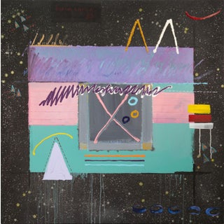 Karen Egren – Untitled 1983 Signed Acrylic on Canvas Memphis Postmodern Painting For Sale