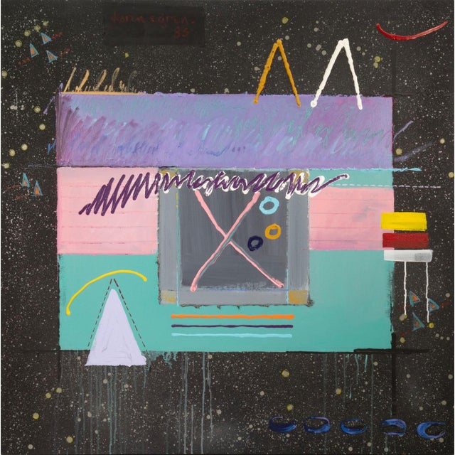 Karen Egren – Untitled 1983 Signed Acrylic on Canvas Memphis Postmodern Painting For Sale