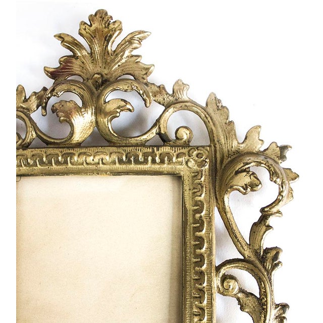 Art Nouveau Hollywood Regency Gold Tole Scrolled Picture Frame For Sale - Image 3 of 6