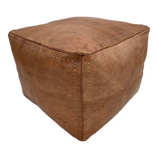 Square Brown Chocolate Moroccan Leather Pouf Cover For Sale