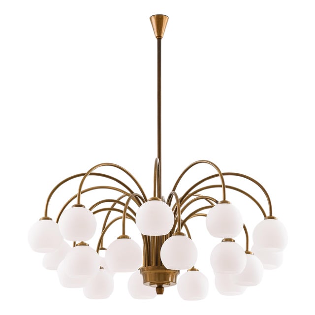 Ceiling Lamp in Brass and Glass from Fog & Mørup, 1940s For Sale