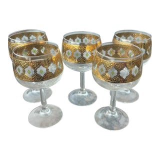 1960s Culver Valencia Large Wine Glasses- Set of 5 For Sale