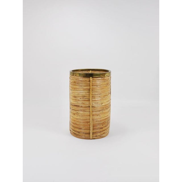 A Mid-Century Modern Hollywood Regency cylindrical umbrella stand / holder, Riviera style wastepaper basket bin from the...