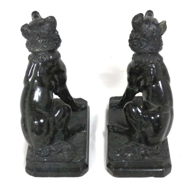 Army Green Antique Hand Carved Hard Stone - Marble Figuraive Dog Bookends - a Pair For Sale - Image 8 of 13
