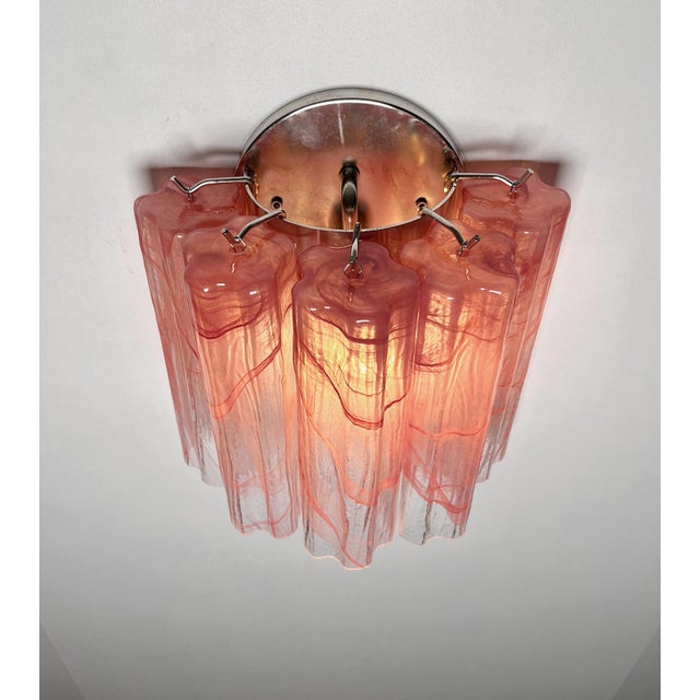 Vintage Murano Glass Tube Wall Sconces with 5 Pink Alabaster Glass Tube, 1990, Set of 2 For Sale - Image 16 of 18