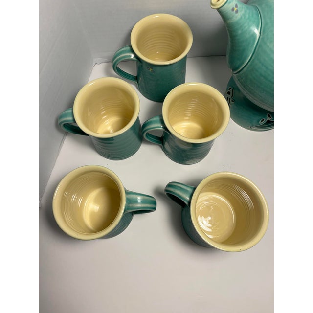 RARE Studio Art Pottery Tea Set: Teapot Warmer Mugs Lidded Jar Artist Signed Set includes: 1 teapot (80 OZ / 10 cups), 1...
