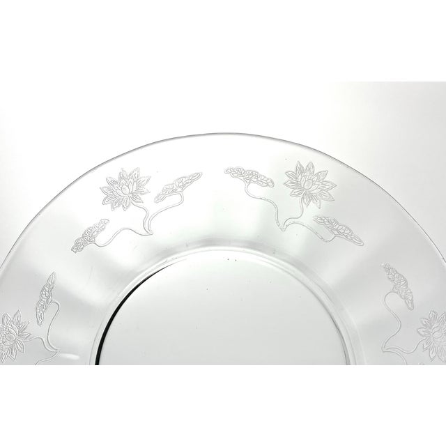 Chinoiserie 1910s Fostoria “Lotus” Etched Optic Salad or Luncheon Plates - Set of 5 For Sale - Image 3 of 4