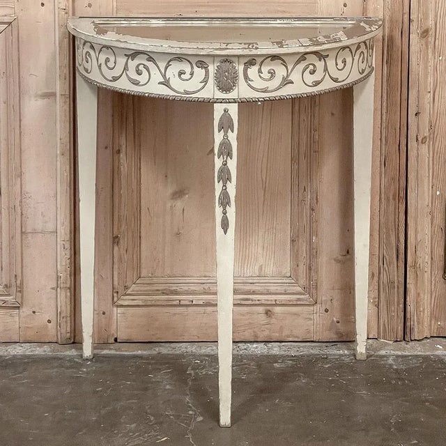 Neoclassical Antique Italian Neoclassical Painted Demilune Display Console For Sale - Image 3 of 13