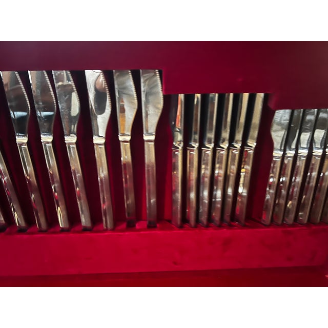 Wood Modernist Stainless Steel Flatware Set in Wooden Cabinet, 1960s, Set of 130 For Sale - Image 7 of 8