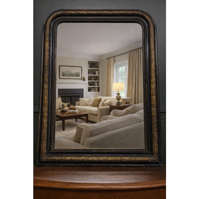 19th Century French Louis Phillipe Style Black and Gold Mirror For Sale In Baton Rouge - Image 6 of 7