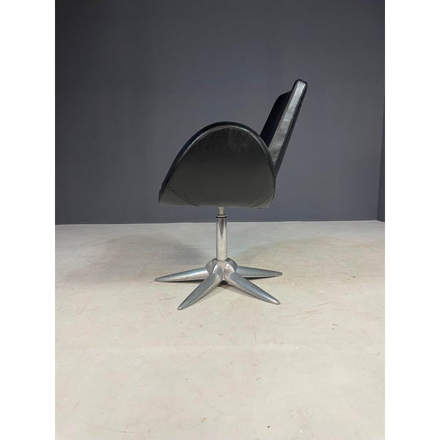 Alipes Black Swivel Salon Chair with Chrome Star Base by Giorgetto Giugiaro for Gamma & Bross, Italy, 1940s For Sale - Image 4 of 10