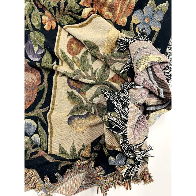 Vintage Folk Art Style Tapestry Fringed Throw Blanket For Sale In Atlanta - Image 6 of 7