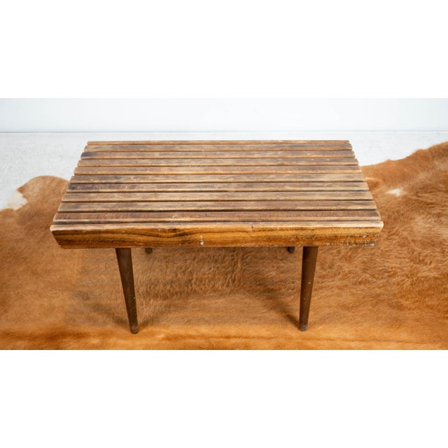 1970s Vintage Mid Century Walnut Slat Bench or Table For Sale - Image 5 of 15