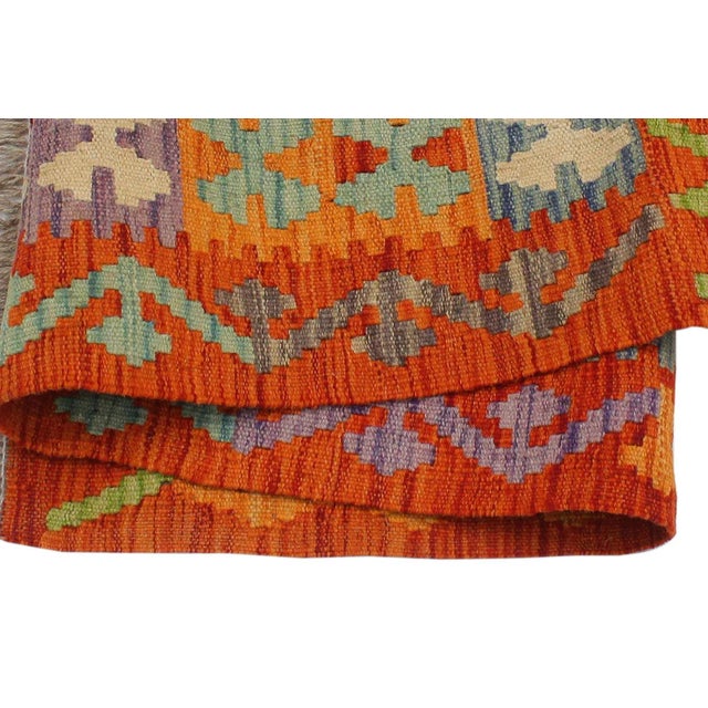 Textile Shabby Chic Kilim Rust Blue Wool Rug - 3'1" X 4'0" For Sale - Image 7 of 7