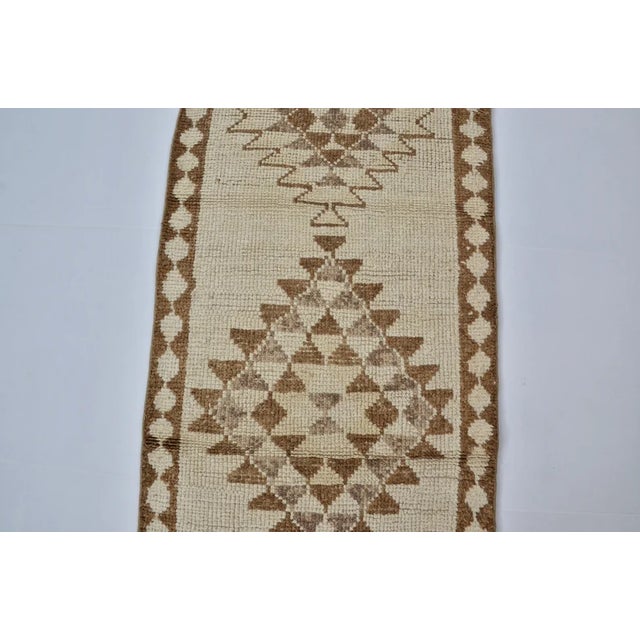 Textile Vintage Turkish Rug, Japandi Style Neutral Geometric Runner For Sale - Image 7 of 10