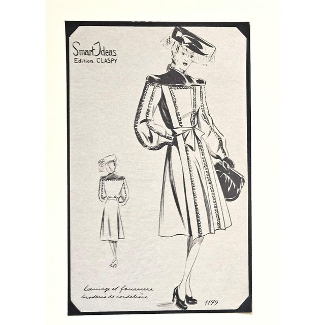 This is a set of 3 French fashion prints that date to c1945. They are Mid-Century designs that came from a collection...