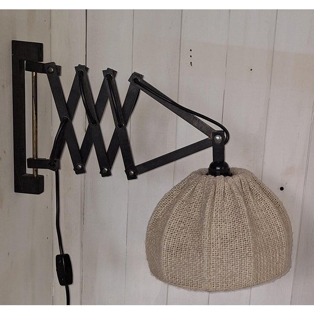 Vintage Extendable and Adjustable Wall Lamp with Black Beechwood Frame and Beige Wool Shade, 1970s, in Very Good...