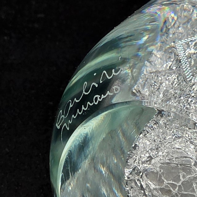 Transparent Mid 20th Century Alfredo Barbini Signed Murano Crackle Glass Vase With Label For Sale - Image 8 of 10