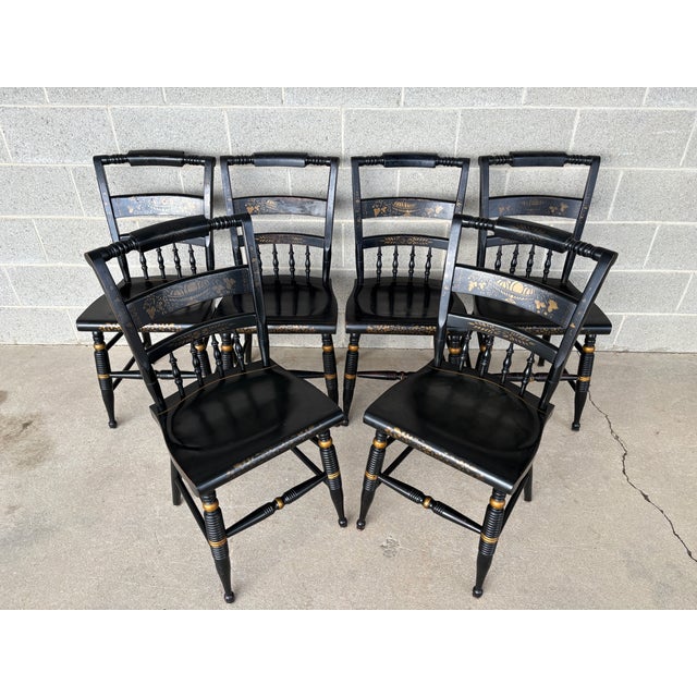 Description: Nichols & Stone Black Harvest Inn Style Side Chairs - Set of 6. Original Finish. Chairs show considerable age...