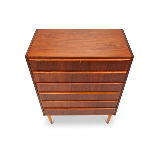 Vintage Danish Mid-Century Six-Drawer Teak Tallboy Dresser 1960s For Sale In San Francisco - Image 6 of 6