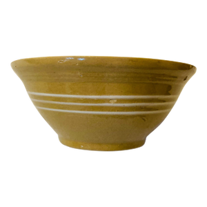 Antique Stoneware Medium Round Yellow Ware Bowl Multiple White Bands
