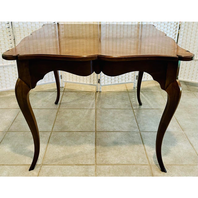 Wood Vintage French Country Carved Burlwood Top Game & Dining Table – Ideal for Mahjong or Breakfast Nook For Sale - Image 7 of 10