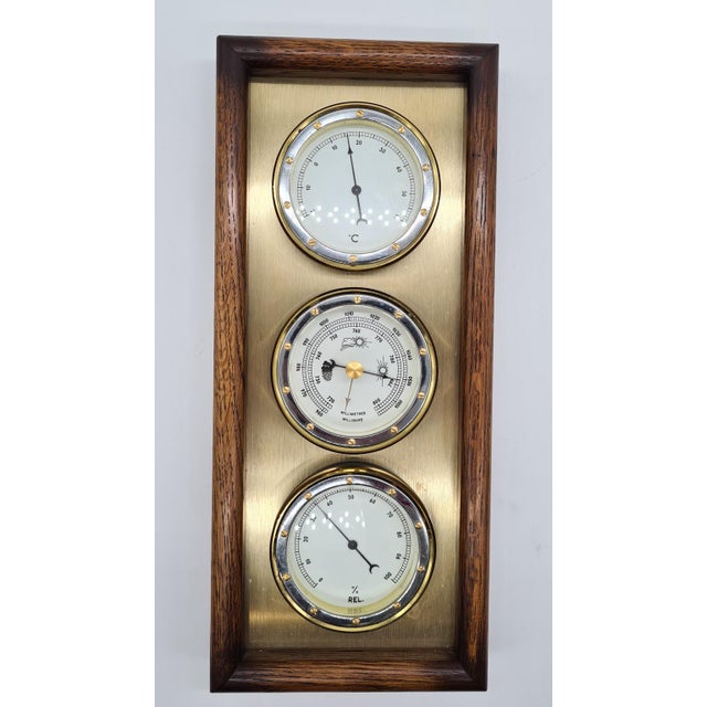 1970s Weather Station with Three Analog Indicators in Brass and Wood, 1970s For Sale - Image 5 of 11