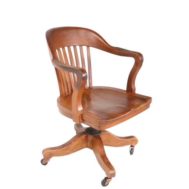 Early 20th Century Oak Bank of England Jury Style Swivel Desk Chair For Sale - Image 12 of 14