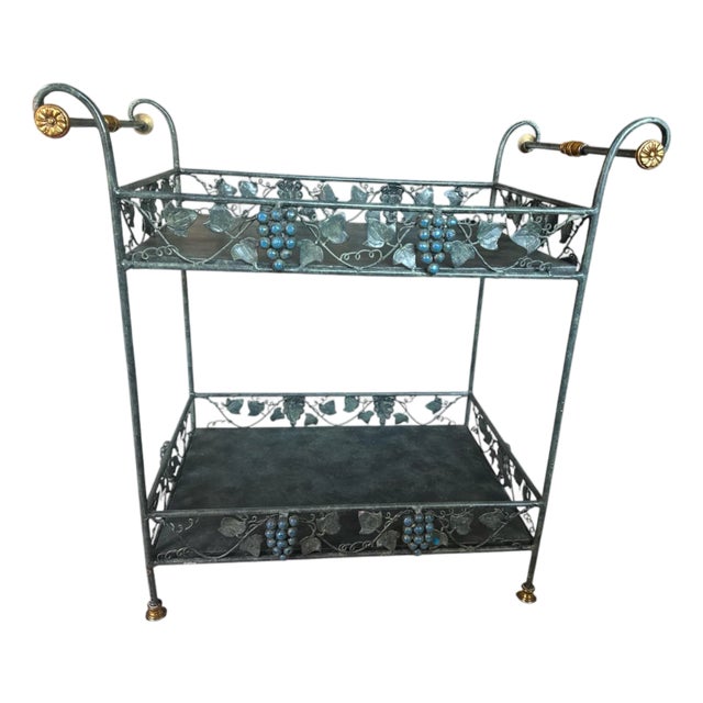 Vintage Maitland-Smith Grapevine Bar Cart / Tôle Wine Cart With Patina Finish For Sale