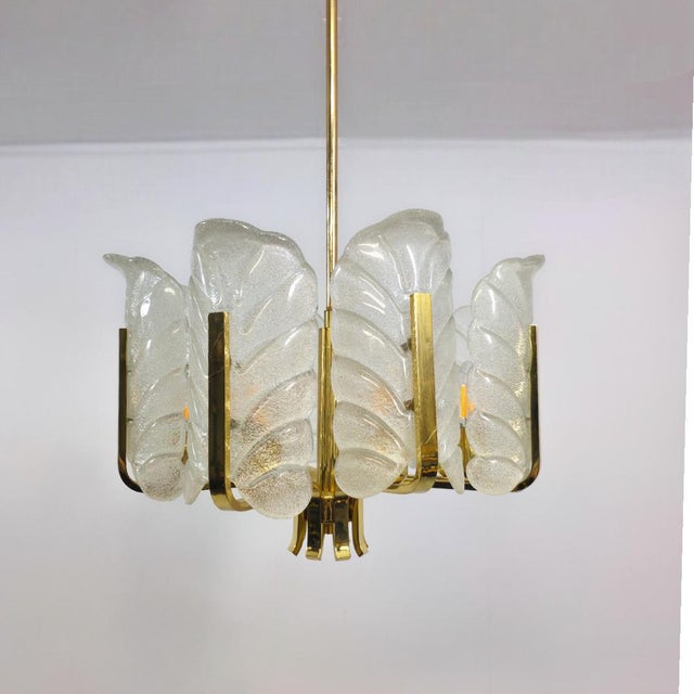 Murano Glass Leaf and Brass 8-Light Chandelier by Carl Fagerlund for JBS For Sale - Image 6 of 13