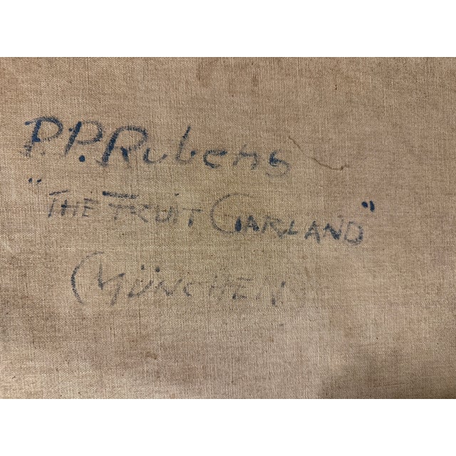Beige A Palatial Oil on Canvas Painting " Garland of Fruit" After Peter Paul Rubens (1577-1640) For Sale - Image 8 of 9