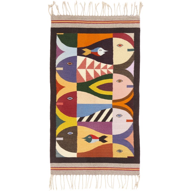 Vintage Tessellated Fish Zapotec Kilim Rug, 02'08 X 04'09 For Sale - Image 10 of 10