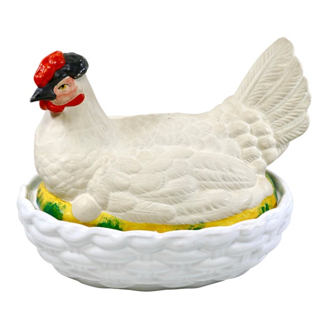 Large 19th Century Staffordshire Bisque Hen on Nest For Sale