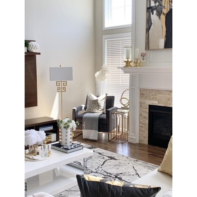 Modern Sauna Greek Key Floor Lamp in Antique Gold For Sale - Image 3 of 3