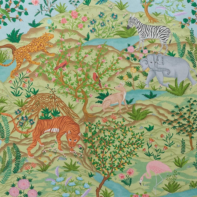 Paper Sample - Schumacher Finches Jungle Panel Set in Verdant For Sale - Image 7 of 7