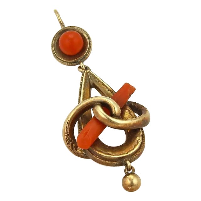 Antique 14k Rose Gold & Coral Fancy Dangle Pendant For Sale