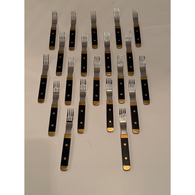 Rare Set of Vintage Swedish Stainless Steel Brass & Wood Flatware For Sale - Image 10 of 15