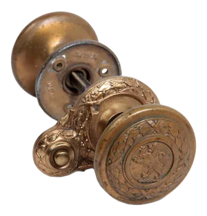 1920s Antique Historical Bronze Lion Door Knobs W/ Rosettes- A Pair