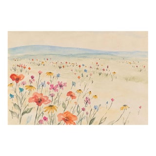 Wildflower Art Print – Floral Meadow Landscape, 12" X 8" For Sale
