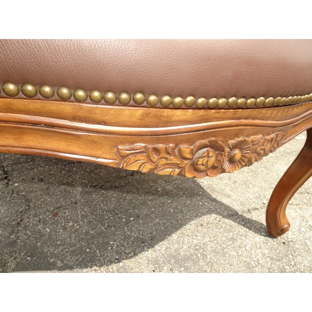 Vintage French Provincial Louis XV Style Brown Bergere Chair For Sale - Image 11 of 13