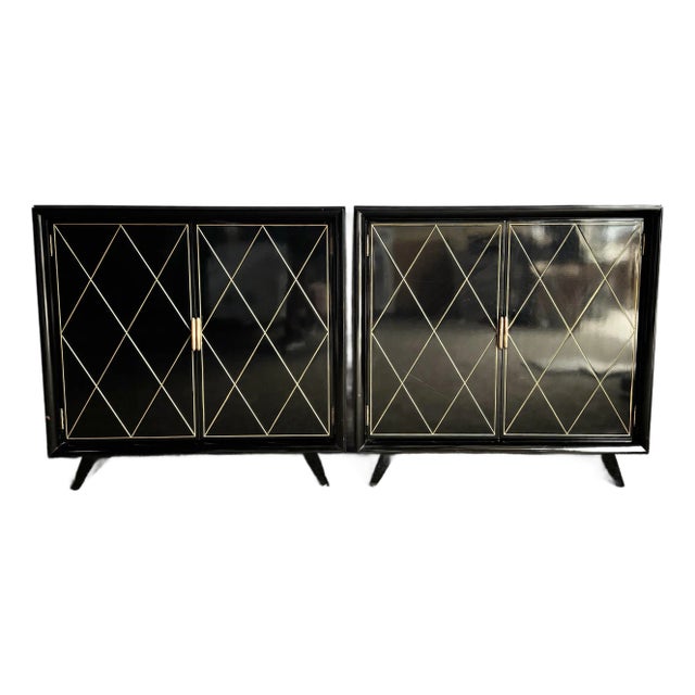 Art Deco Black Lacquered and Gold Chests of Drawers - A Pair For Sale