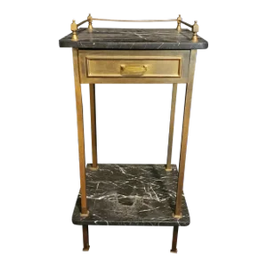 Early 20th Century Antique Brass & Black Marble Side Table
